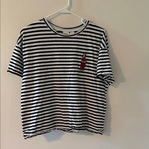 H&M Black and White Striped Tee with Logo Patch